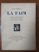 HAMSUN, Knut. La Faim. Paris, Henri Jonquières, coll. Les beaux romans, 1927. In-8 broché
